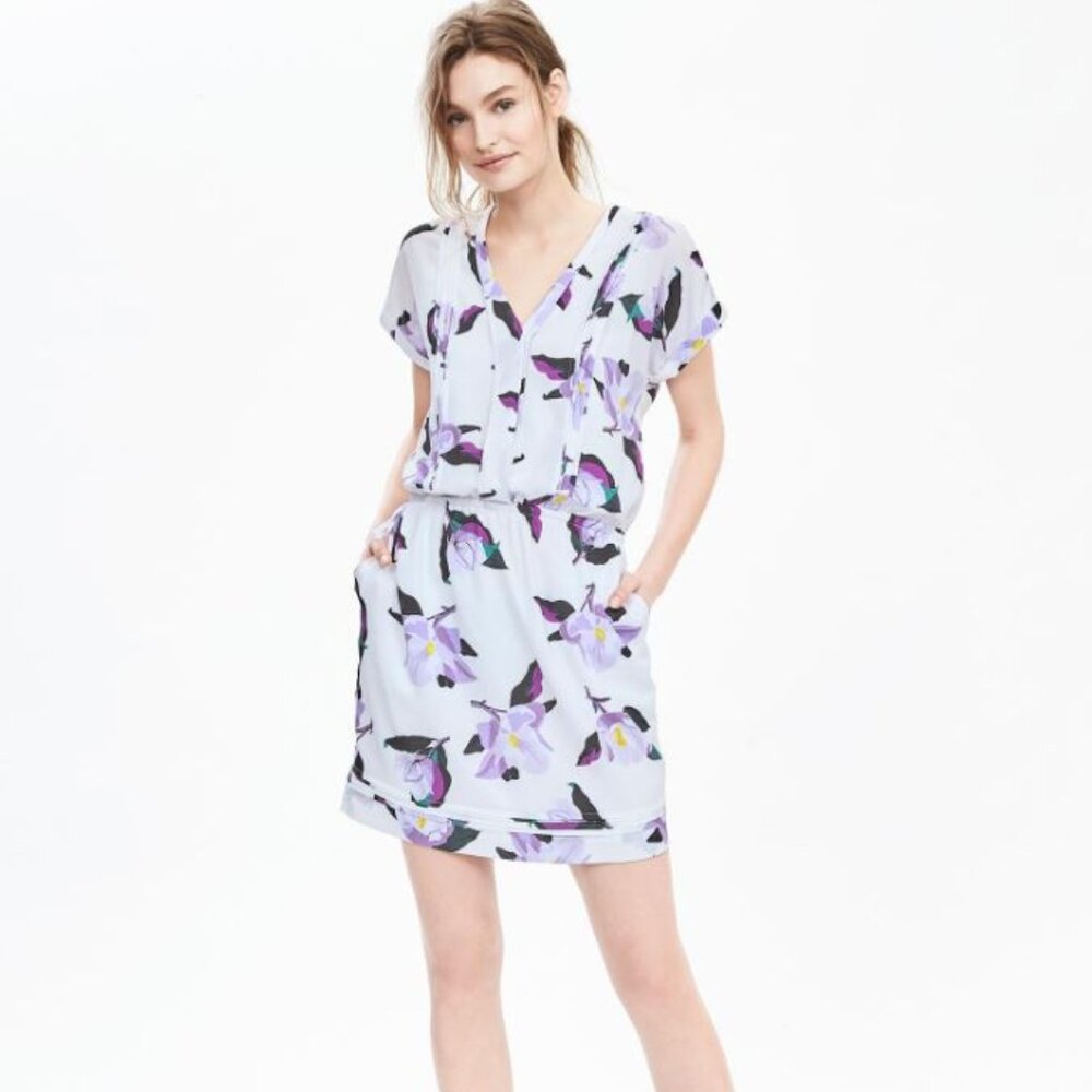 Banana Republic Floral Cap Sleeve Pocket Dress Womens Small S Spring Casual Z02